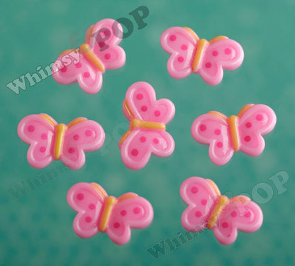 5 - Kawaii Pink Butterfly Flatback Cabochons, Butterfly Cabochons, 13mm x 22mm (R5-097)