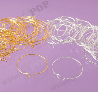 100 - Silver or Gold Wine Glass Charm Rings / Earring Hoops Blanks and Findings, 25mm