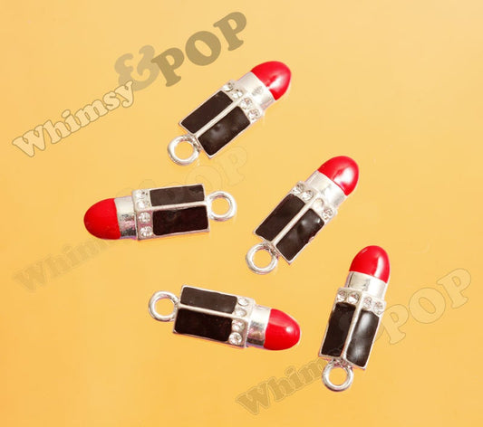 Red Lipstick Enamel Charms with Rhinestones, 8.5mm (1-2I)