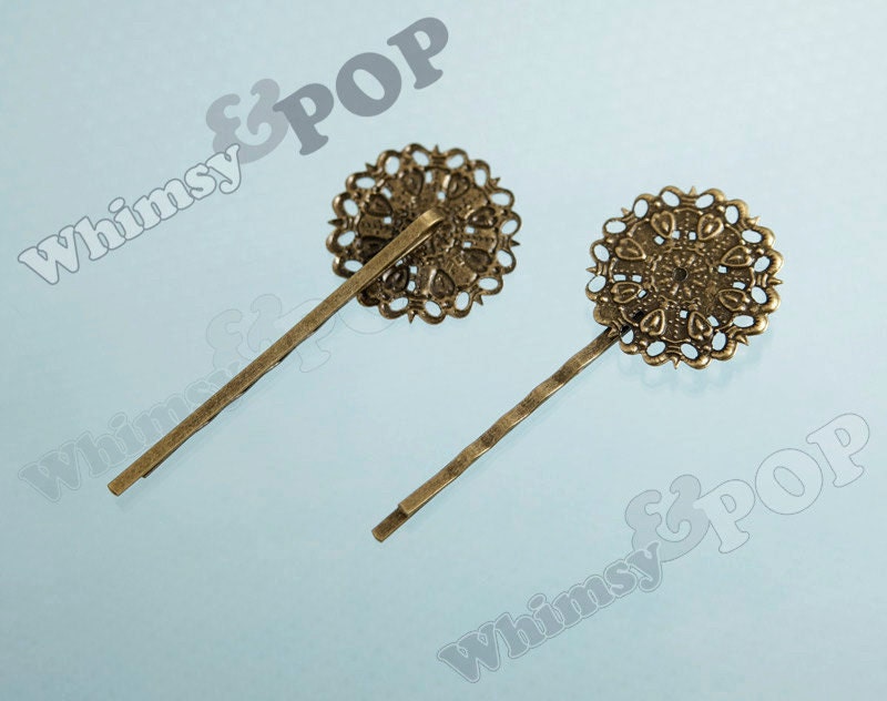 Filigree Bobby Pin Blanks and Findings, Antique Bronze Bobby Pin Blanks,  61MM (R6-068,C1-16)