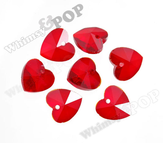Red Heart Multi-Faceted Glass Crystal Beads, Glass Heart Beads, Glass Beads, Glass Heart Charms, 10mm - 14mm Heart Beads, Charm Beads
