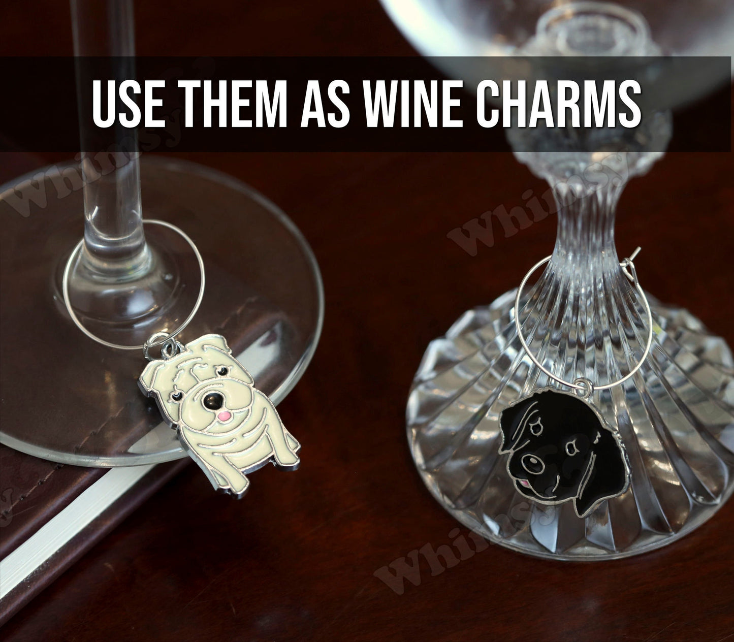 WhimsyandPOP dog charms used on wine glasses