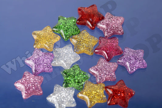 NEW Glitter Star Cabochons, Glitter Resin Star Cabochon, Glitter Star Flat Back, Resin Star Findings, 16mm x 17mm