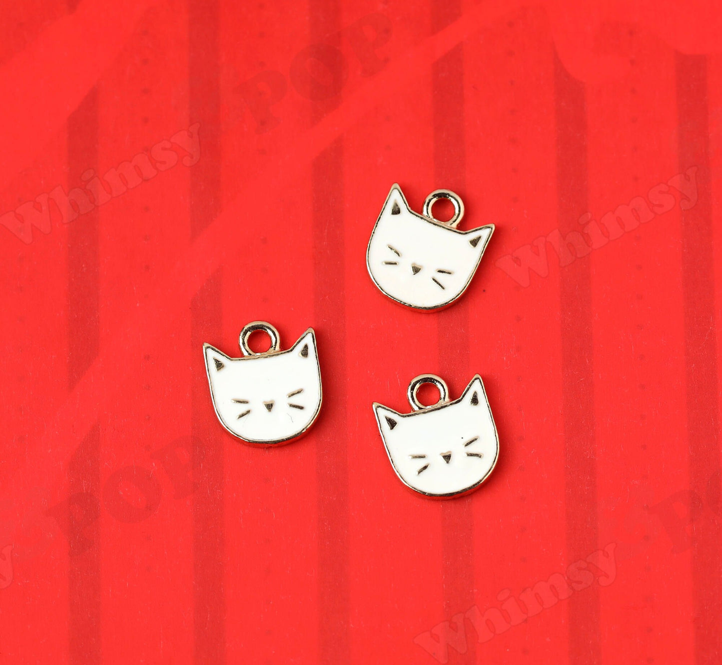 Cute Kitty Cat Charm Collection, Gold Tone Enamel Black and White Cat Charms