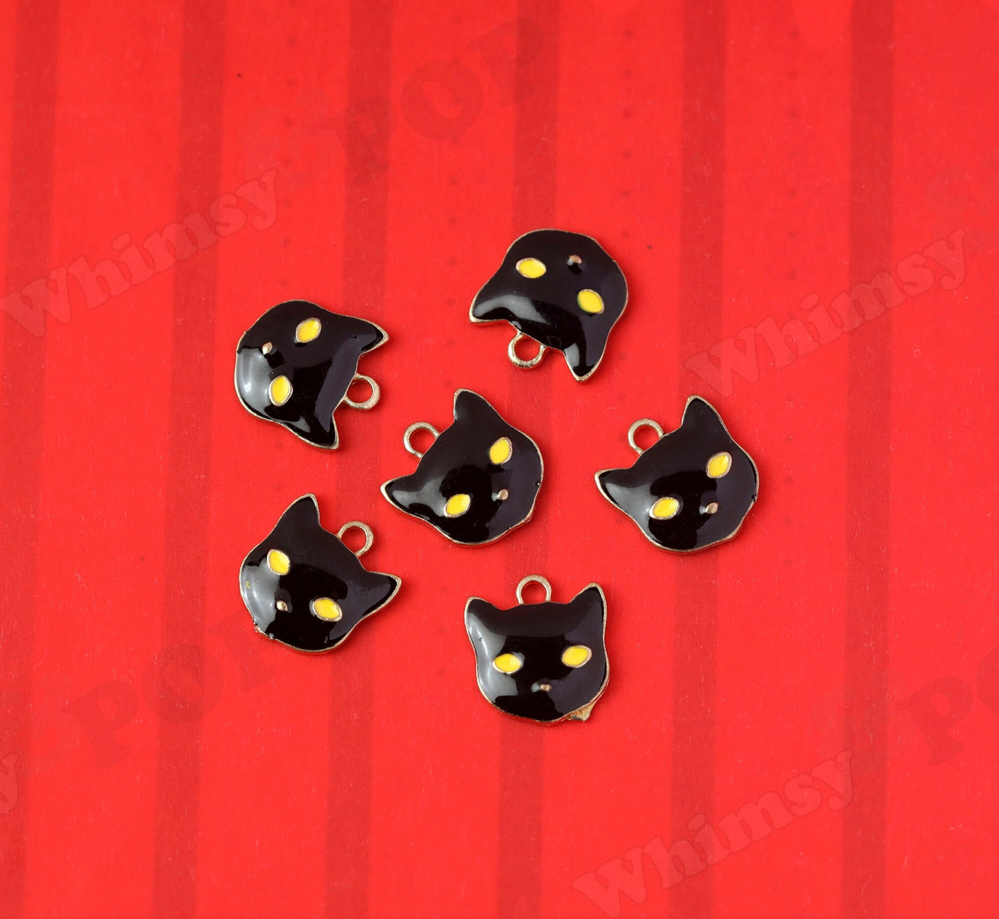 Cute Kitty Cat Charm Collection, Gold Tone Enamel Black and White Cat Charms