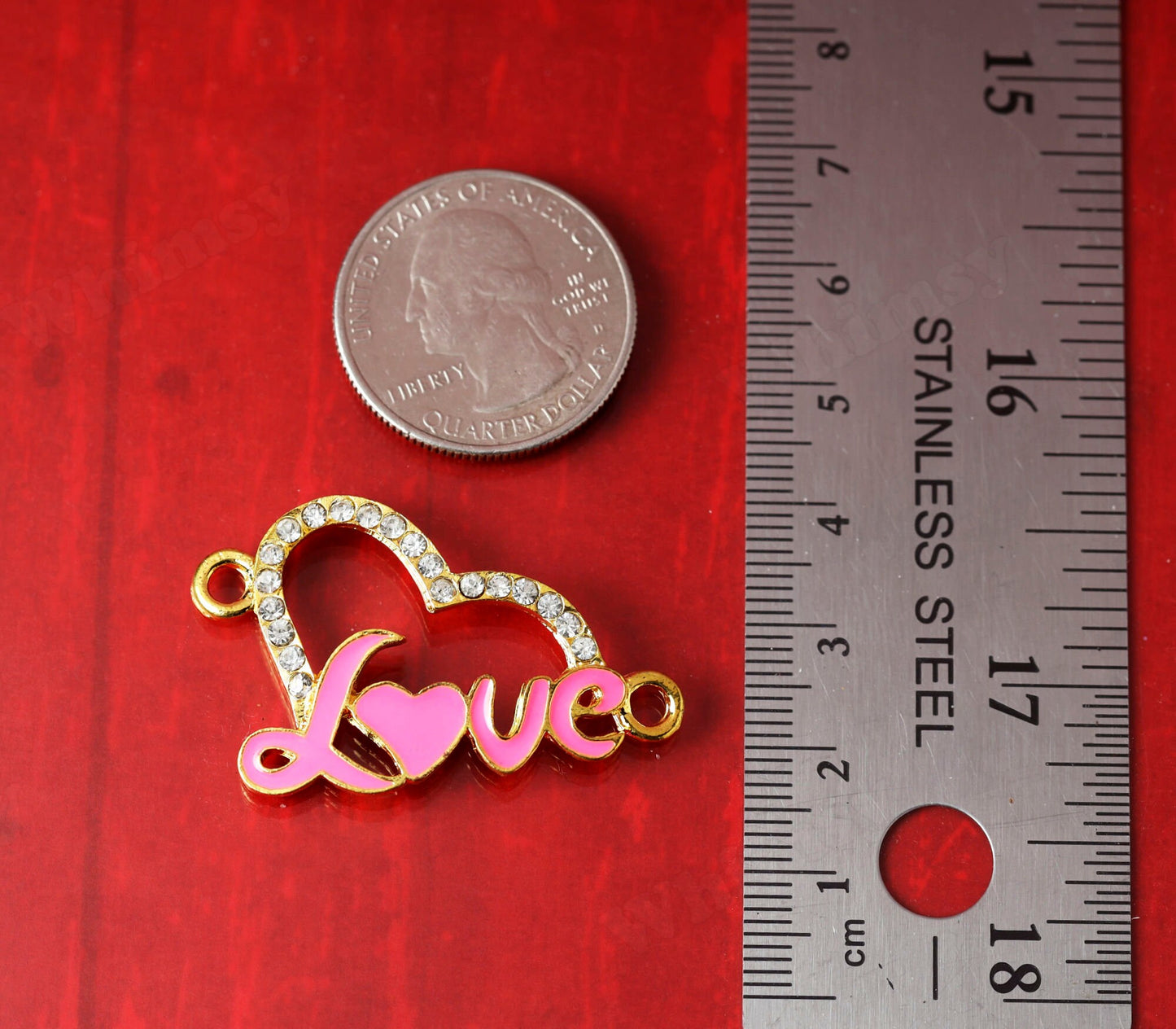 Rose Gold Plated Heart Connector Charm