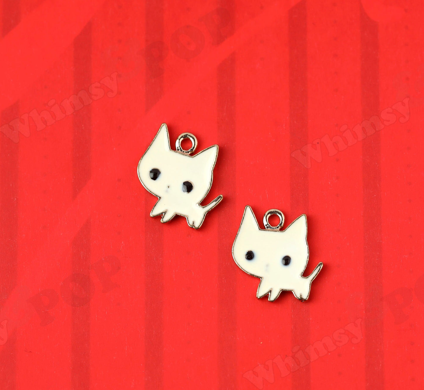 Cute Kitty Cat Charm Collection, Gold Tone Enamel Black and White Cat Charms