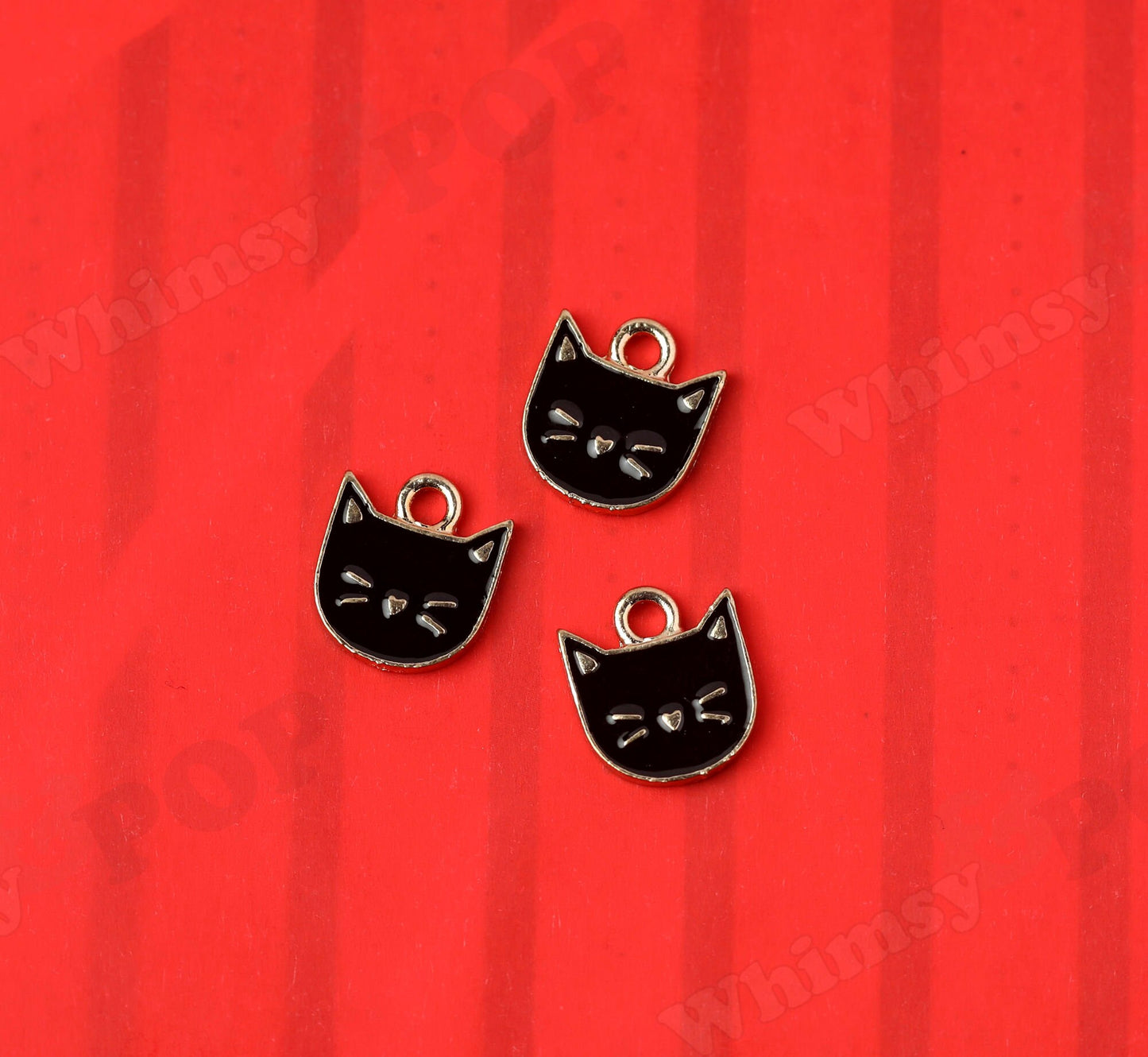 Cute Kitty Cat Charm Collection, Gold Tone Enamel Black and White Cat Charms