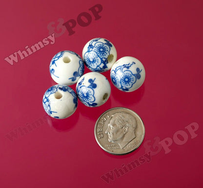 Red & White Porcelain Round Beads, Colorful Flower Beads, 8mm, 10mm, or 12mm