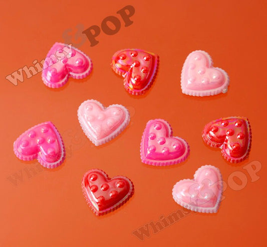 DOLLAR SALE - Raised Dot Heart Flatback Deco Cabochons, Acrylic Heart Cabochons, Heart Flat Backs, Heart Cabs, 14mm x 13mm (R8-244/246)