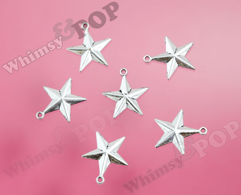 Large Tibetan Silver Star Charms, American Star 25mm (R7-142)