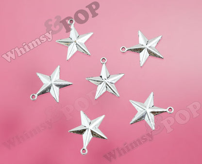 Large Tibetan Silver Star Charms, American Star 25mm (R7-142)