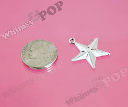 Large Tibetan Silver Star Charms, American Star 25mm (R7-142)