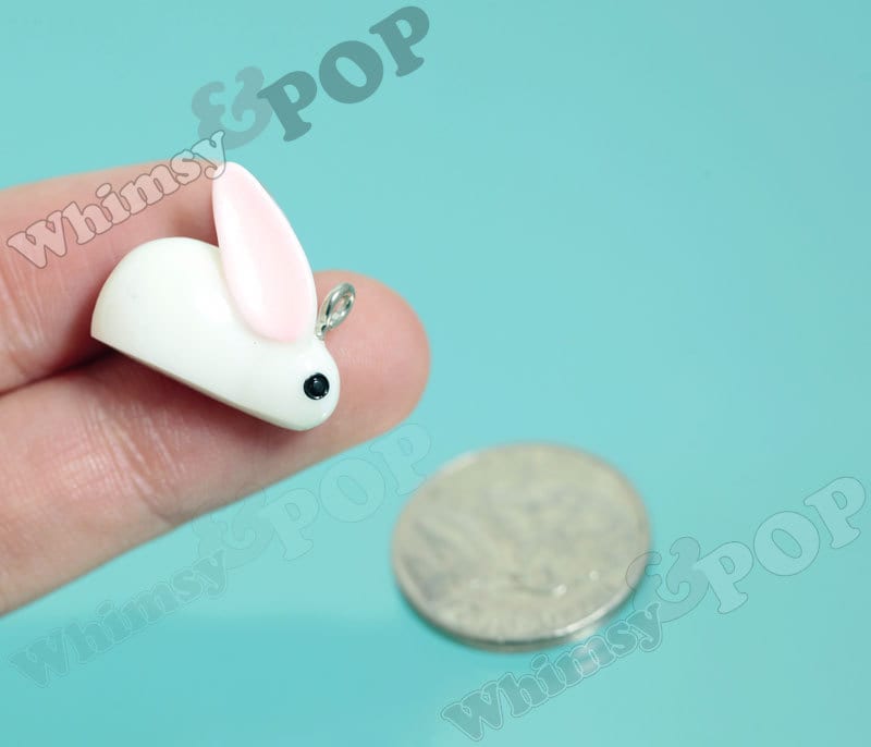 White Pink Easter Bunny Rabbit Pendant Charms or Cabochons (R8-227)