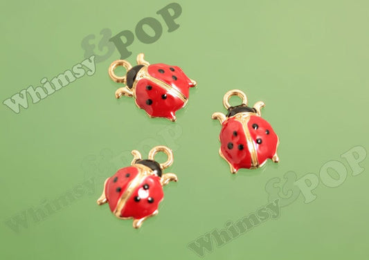 Red Ladybug Gold Tone Enamel Charm 21mm x 14mm (1-2B)