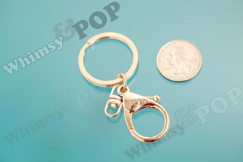 Silver and Gold Keychains,  Gold Alloy Large Clasp Key Ring Keychain Charm Blanks and Findings, Keyring Blank, Keychain Blank, 32mm (R9-114)
