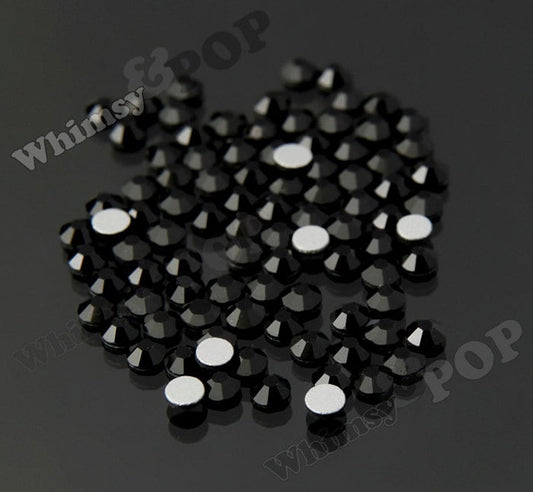 Jet Black Glass Rhinestones, Crystal Flatbacks, SS6, SS8, SS10, SS12, SS16, SS20 No Hot Fix Flatbacks, 2mm-5mm Rhinestones