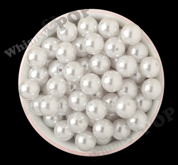 WHITE 16mm Metallic Pearl Gumball Beads - WhimsyandPOP