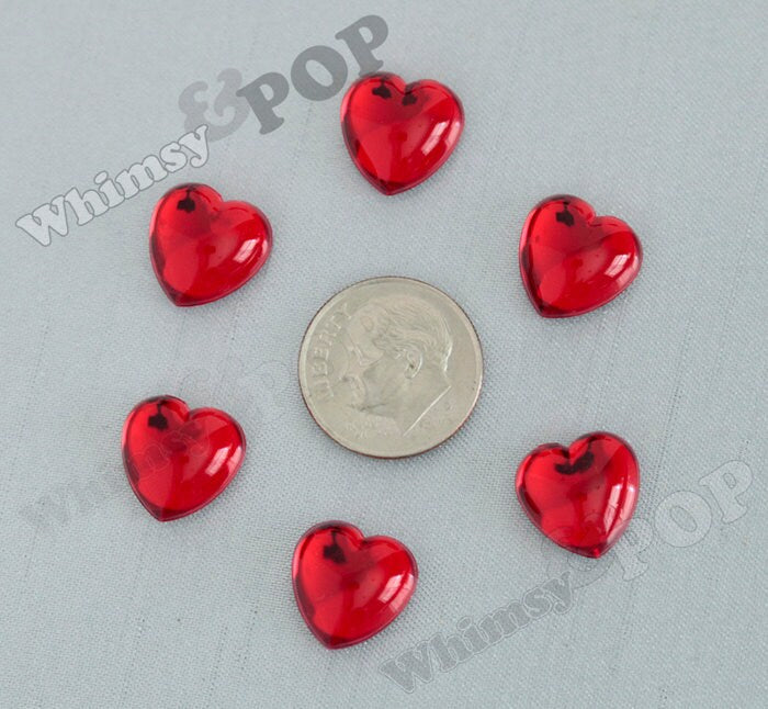 Heart Flatbacks Smooth Cherry Red Acrylic Heart Loose Rhinestones