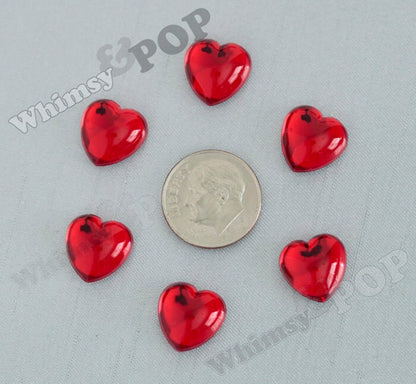 Heart Flatbacks Smooth Cherry Red Acrylic Heart Loose Rhinestones