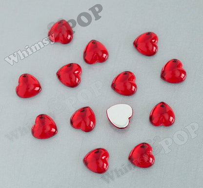 Heart Flatbacks Smooth Cherry Red Acrylic Heart Loose Rhinestones