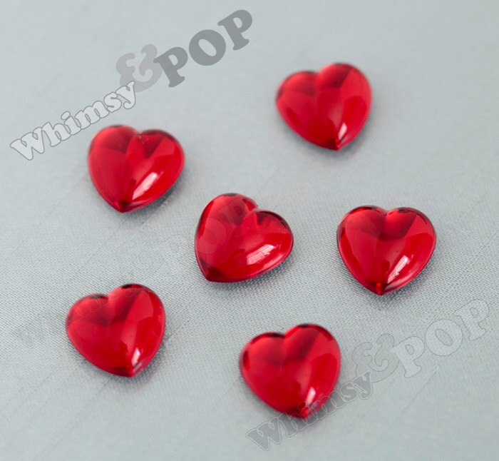 Heart Flatbacks Smooth Cherry Red Acrylic Heart Loose Rhinestones